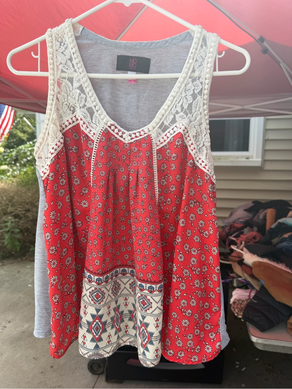 NOBO Red Floral Lace-Trim Tank Top